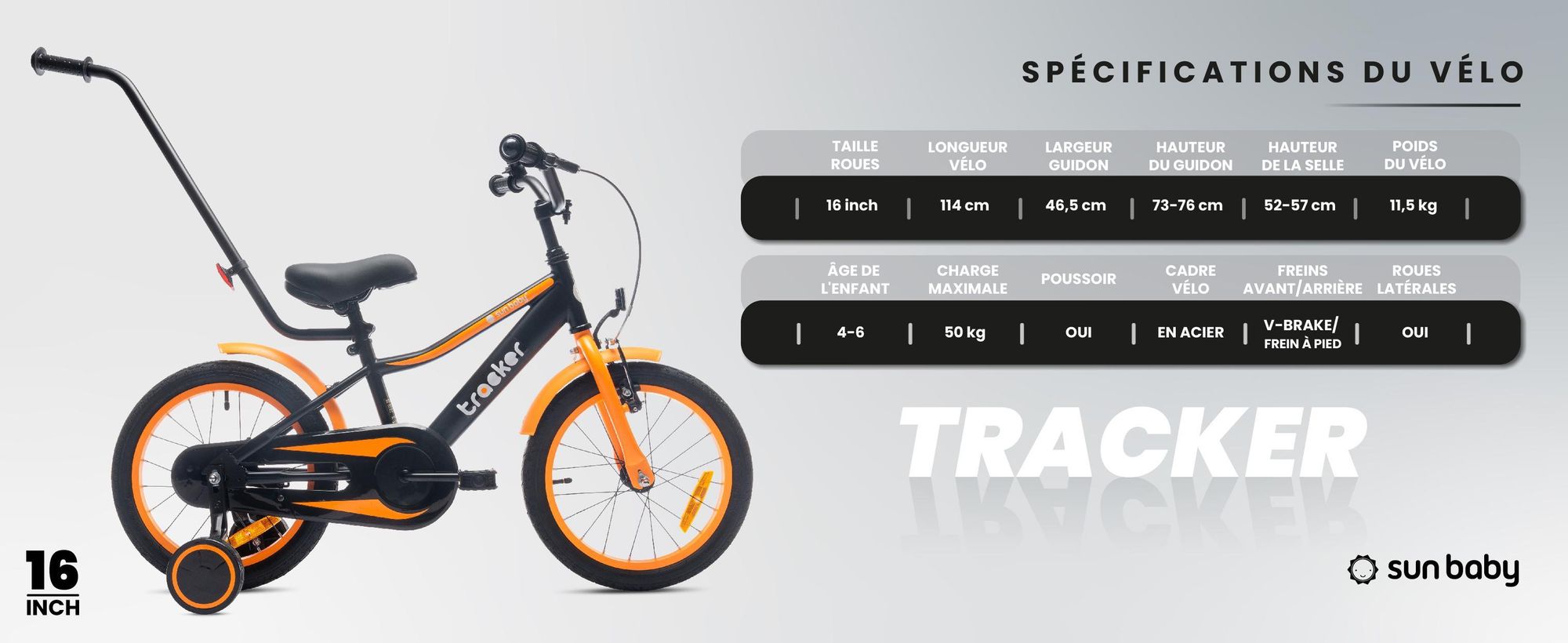 Sun Baby Tracker bike Vélo d'enfant pour garçon 16 pouces bleu fluo