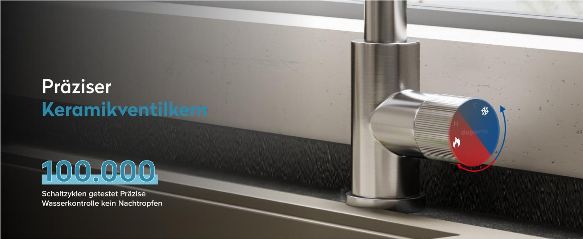 doporro Wasserfall Wasserhahn Küche Hochdruck mit 3 Strahlarten und Einhebel-Mischbatterie, ausziehbare Spültischarmatur Grau Turnix-02