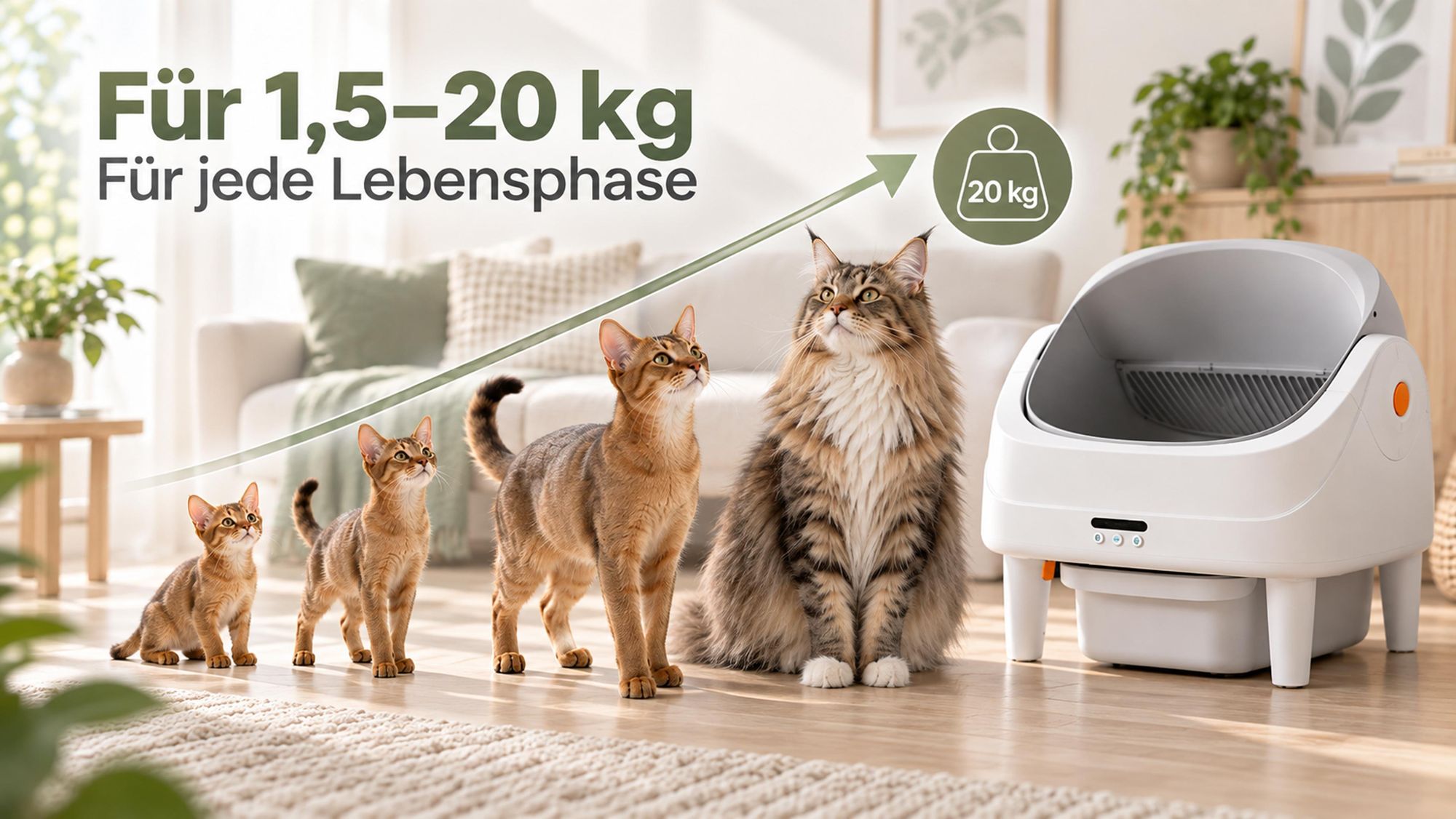 70L+14L XXL Katzentoilette Selbstreinigendes Katzenklo Automatisches offenem Design & App, für Mehrkatzen, 8 Sicherheitssensoren, Geruchskontrolle