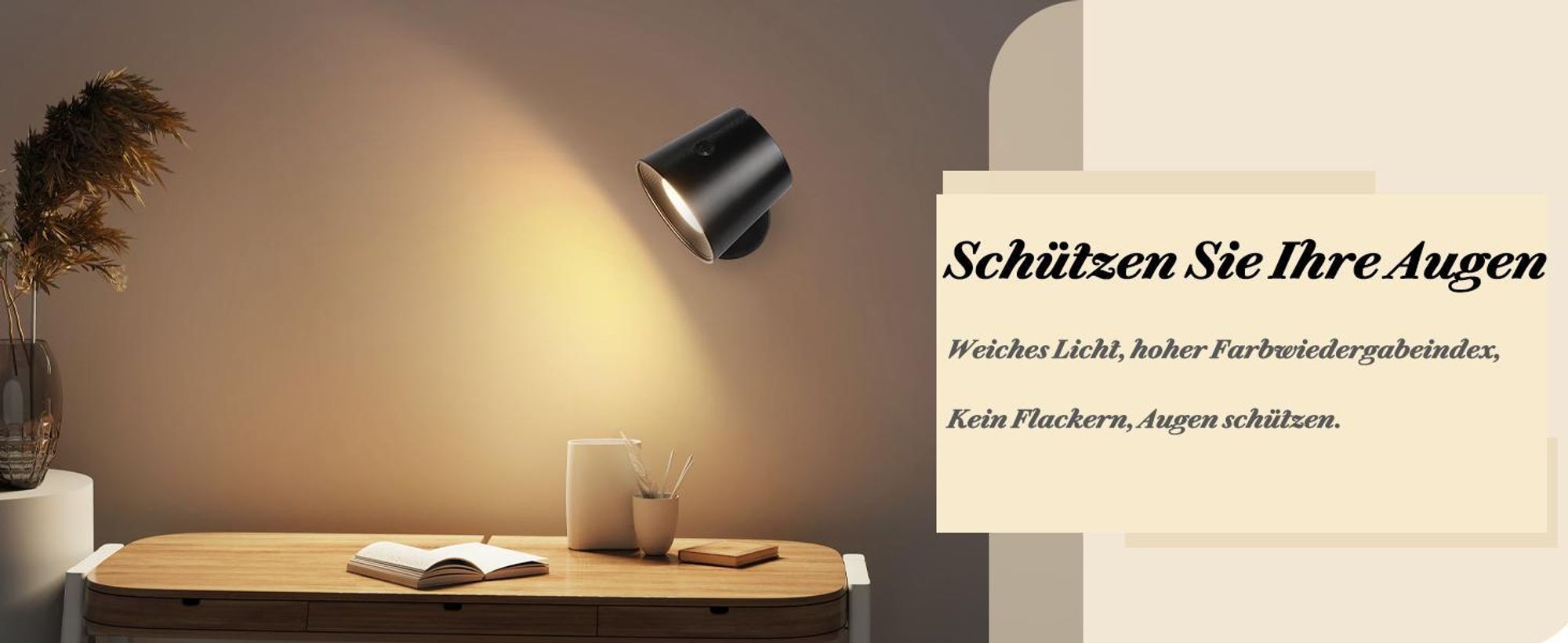 ZMH LED Wandleuchte Schwarz 1ER Innen Wandlampe Akku Touch Control 360° Drehbare 3 Helligkeitsstufen Kabellose Für Kinder Wohnzimmer Schlafzimmer Flur