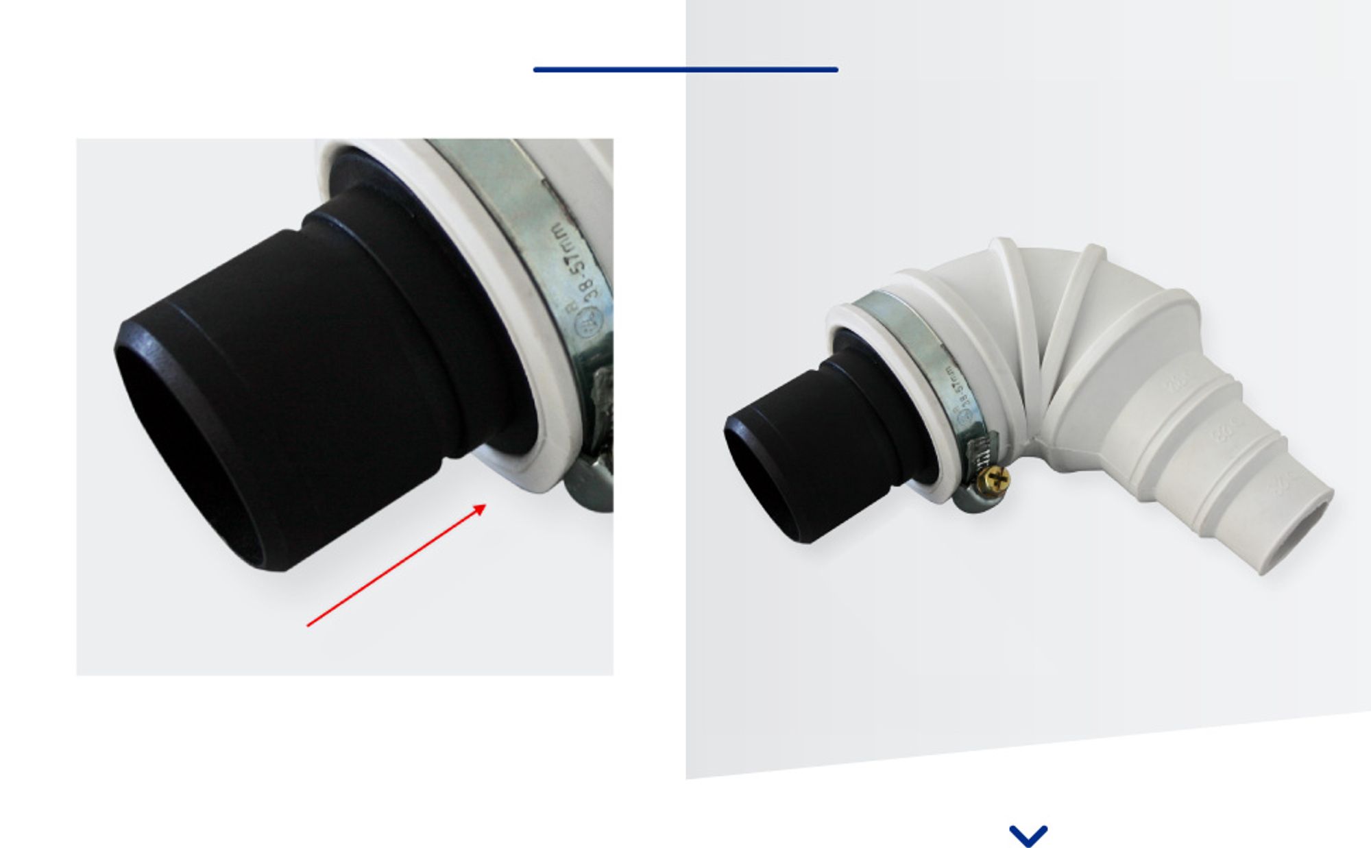 Wiltec Rückschlagventil DN40 für Sanitärbereich, Rückschlagklappe mit 40 mm Außendurchschmesser, 90° Winkelstück mit Stufentülle und Schlauchschelle