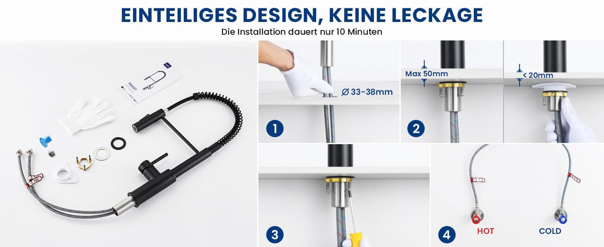 Wasserhahn Küche Spiralfederarmatur, 2 Strahlarten Spültischarmatur Schwarz, 360° Drehbar 304 Edelstahl Küchenarmatur Cecipa, Einhandmischer