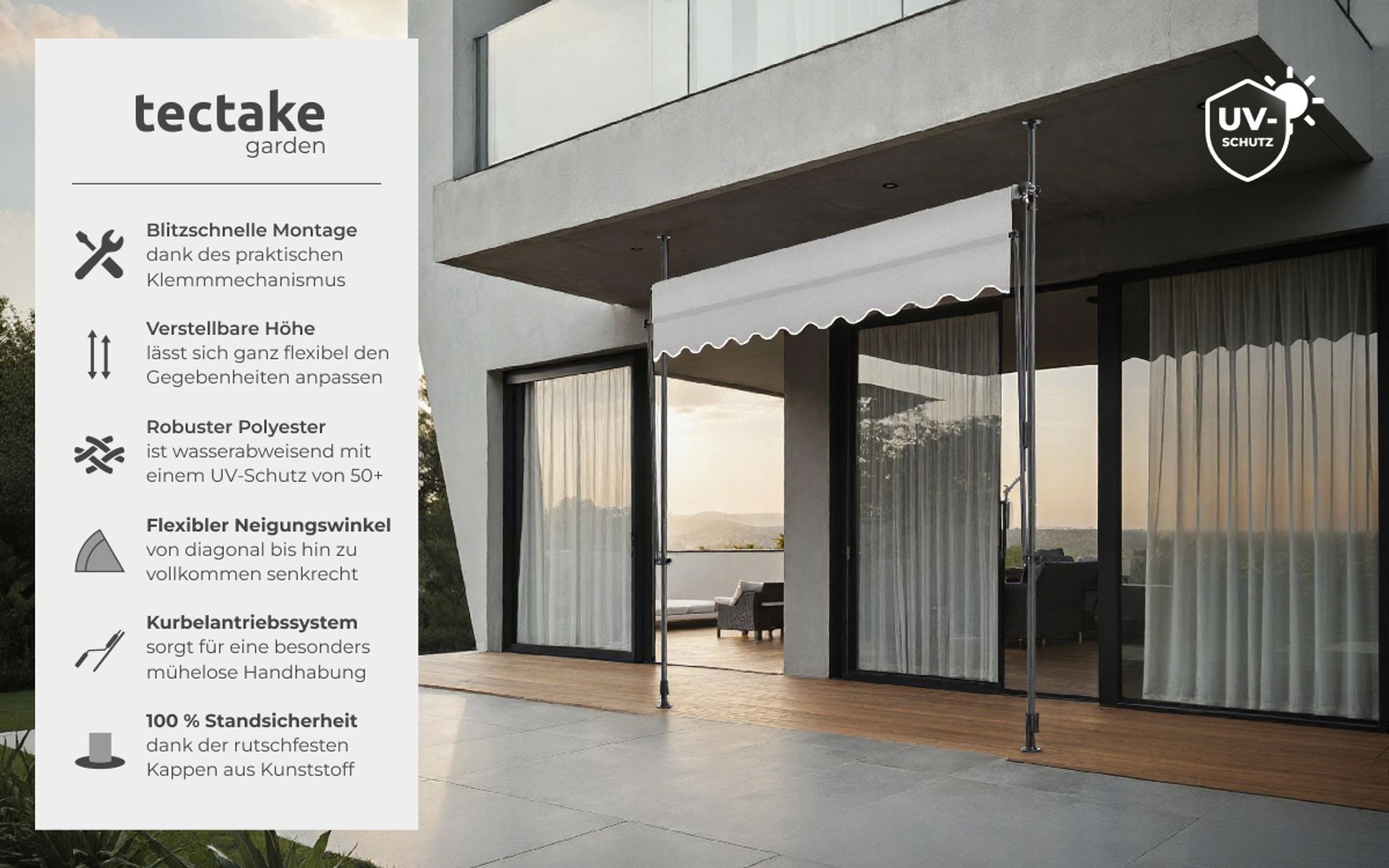 tectake® Klemmmarkise mit Handkurbel einfache Montage