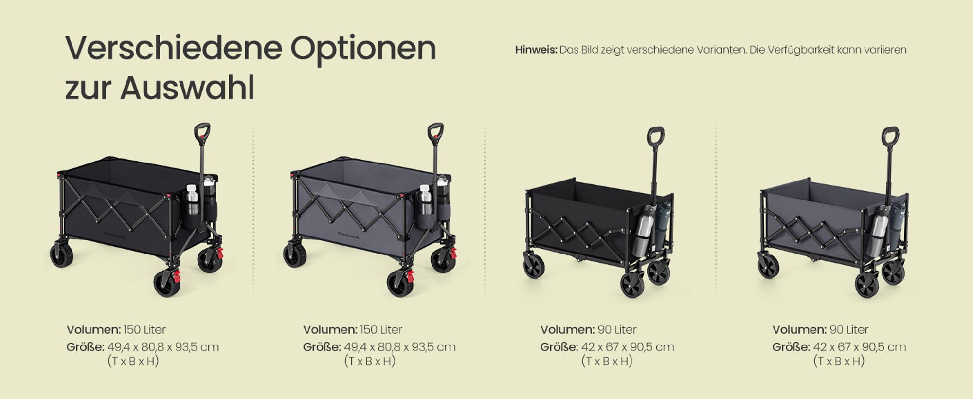 SONGMICS Handwagen faltbar, Bollerwagen, 150 L, bis 150 kg belastbar, Gartenwagen, Campingwagen