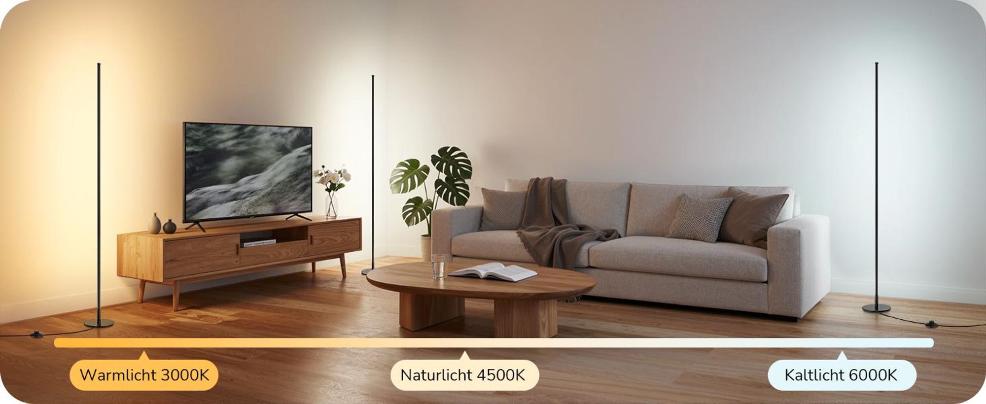 EDISHINE Stehlampe Wohnzimmer Schwarz, LED Stehleuchte mit 3 Farbtemperaturen & stufenlos dimmbar, höhenverstellbar 152 cm, Ecklampe für Schlafzimmer