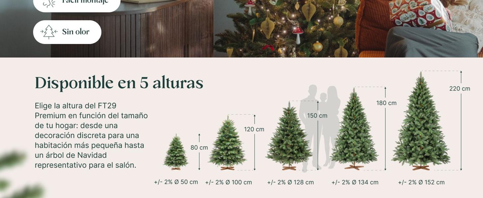 FAIRYTREES Árbol de Navidad, Nordmann Premium 180cm, la UE, Árbol Artificial Navideño, Árbol de Navidad con Mezcla de Dos Materiales, Árbol con Soporte de Madera de