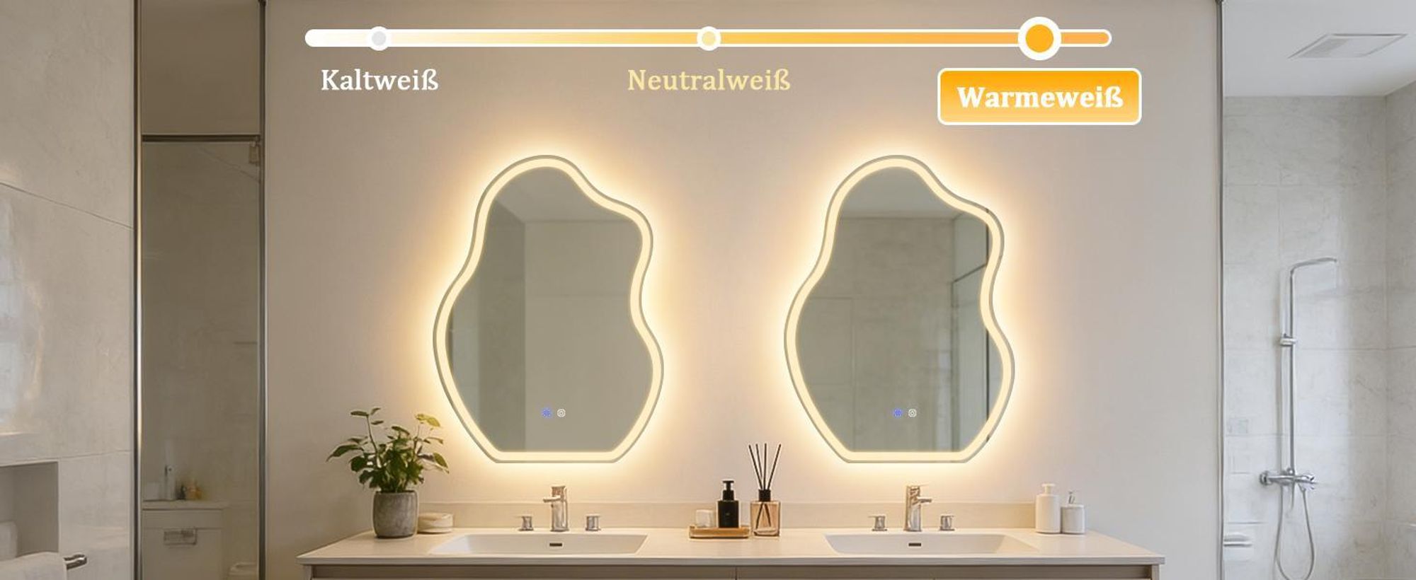 Lustro łazienkowe ZMH z oświetleniem, asymetryczne, LED, 60 x 80 cm, lustro ścienne, przełącznik dotykowy, funkcja odmgławiania, światło 3000 K i 6500 K, z regulacją jasności