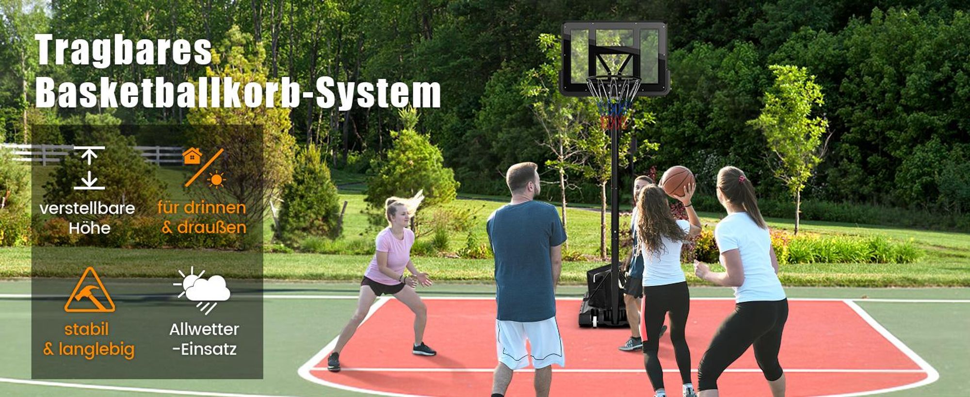 COSTWAY Basketballkorb, Basketballständer 245-305cm höhenverstellbar, Basketballkorb mit Ständer, 2 Rädern & Gewichtssack, Mobile Basketballanlage