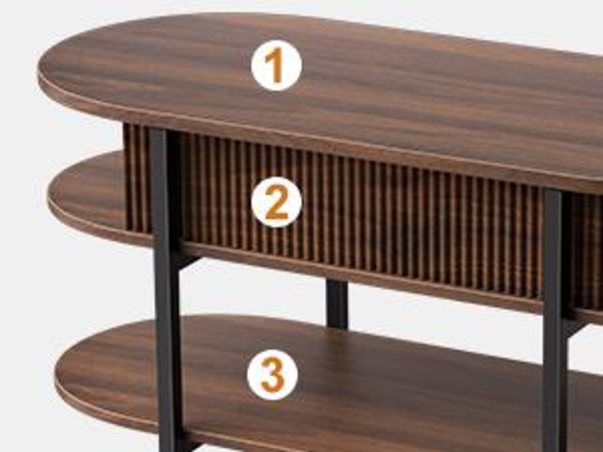 FABATO höhenverstellbare Konstruktion, dreistöckiges Design, versteckter Stauraum und edle Nussbaum-Optik,Moderner ovaler Couchtisch von