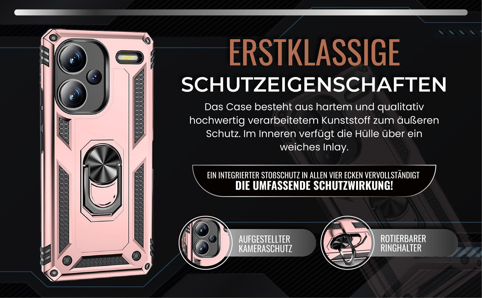 Handycase in Rosegold für Xiaomi Redmi Note 13 Pro+ 5G mit Kameraschutz