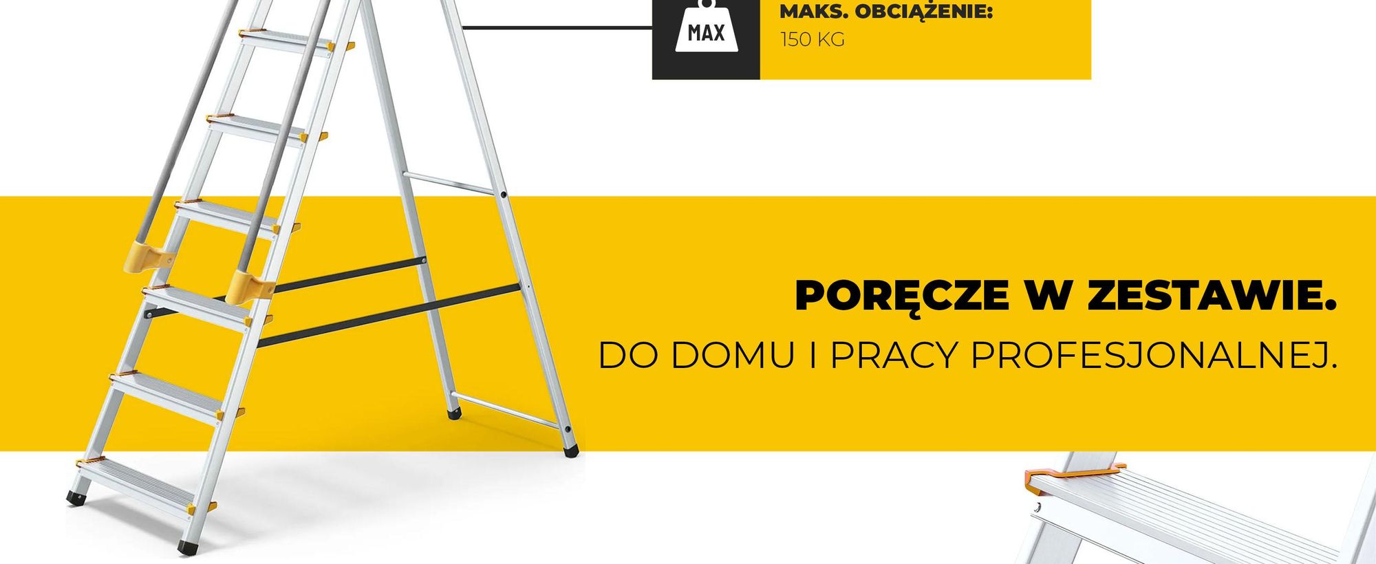 Drabest | Drabina - 7 stopni, nośność 150kg - Drabina z poręczami, drabina aluminiowa, stopki antypoślizgowe, drabina schodkowa, drabina składana
