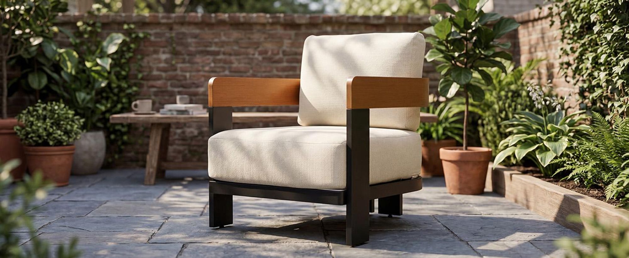 Tribesigns Gartenmöbel-Sessel, wetterfestes Gartensofa mit waschbarem, dickem Kissen, U-förmige Metall-Gartencouch für Veranda, Balkon, Terrasse