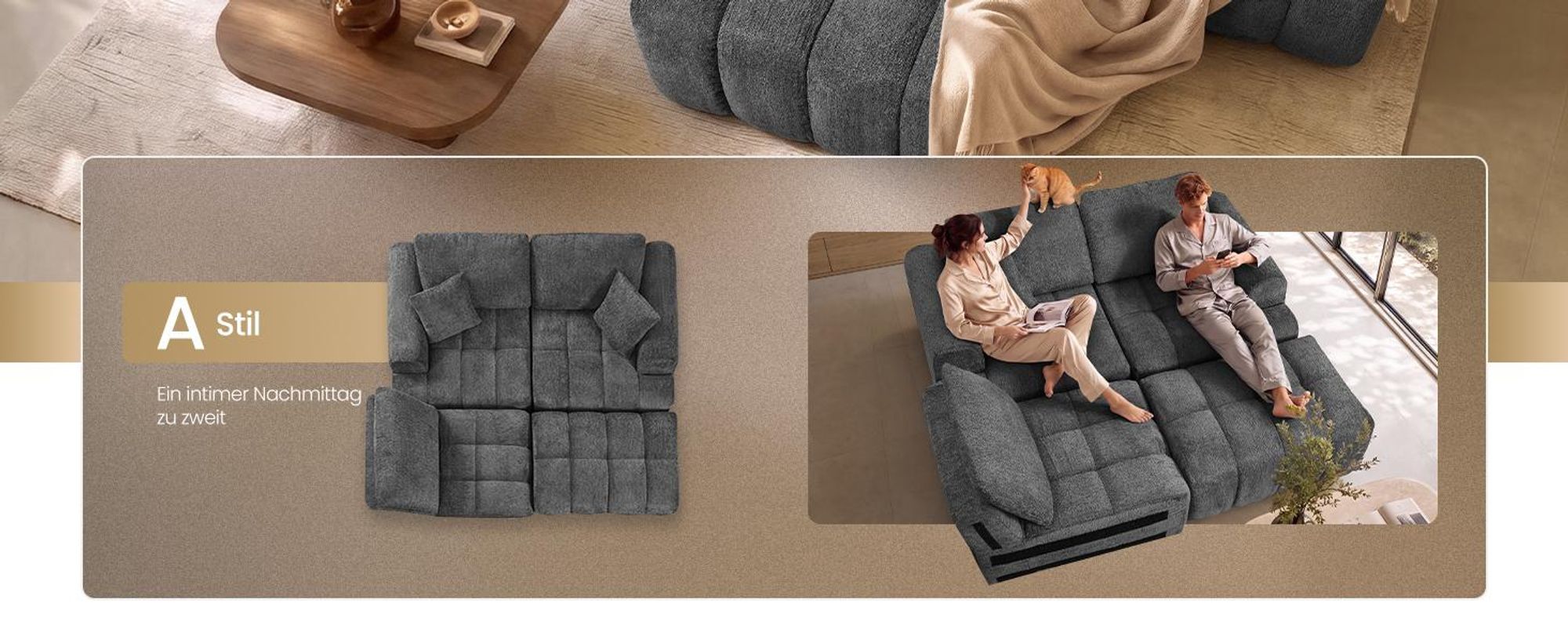 VASAGLE Modulares Sofa und Hocker Set, Chenille, Grau
