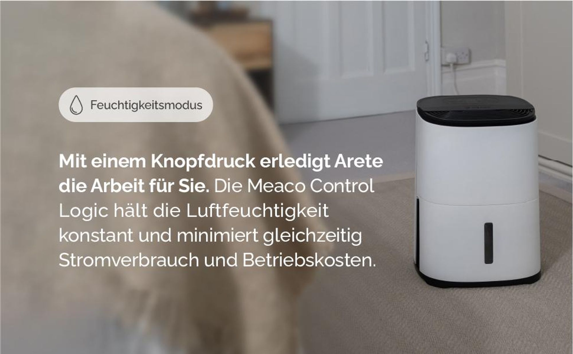 MeacoDry Arete® One 6L Luftentfeuchter & Luftreiniger in Beige, für Räume bis zu 25 m², H13 HEPA-Filter, Wäsche- & Nachtmodus, 1,8 L Tank