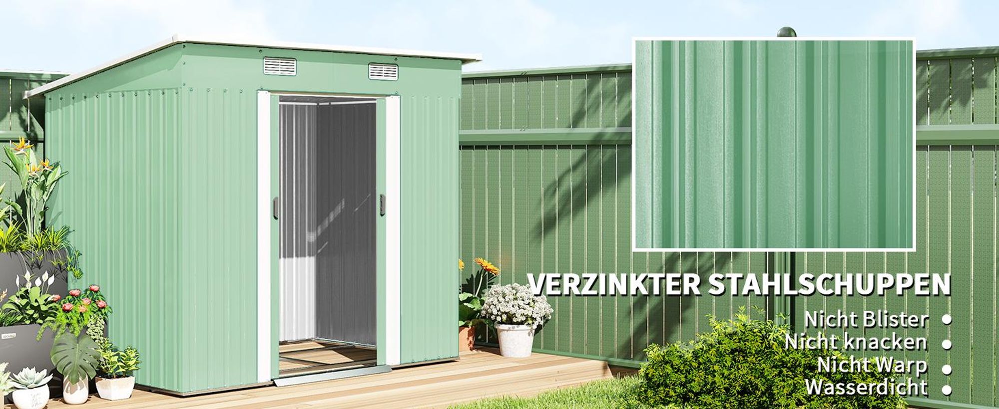 Outsunny Gerätehaus Metall 2,3 m² 207 x 130 x 182 cm Geräteschuppen mit Pultdach