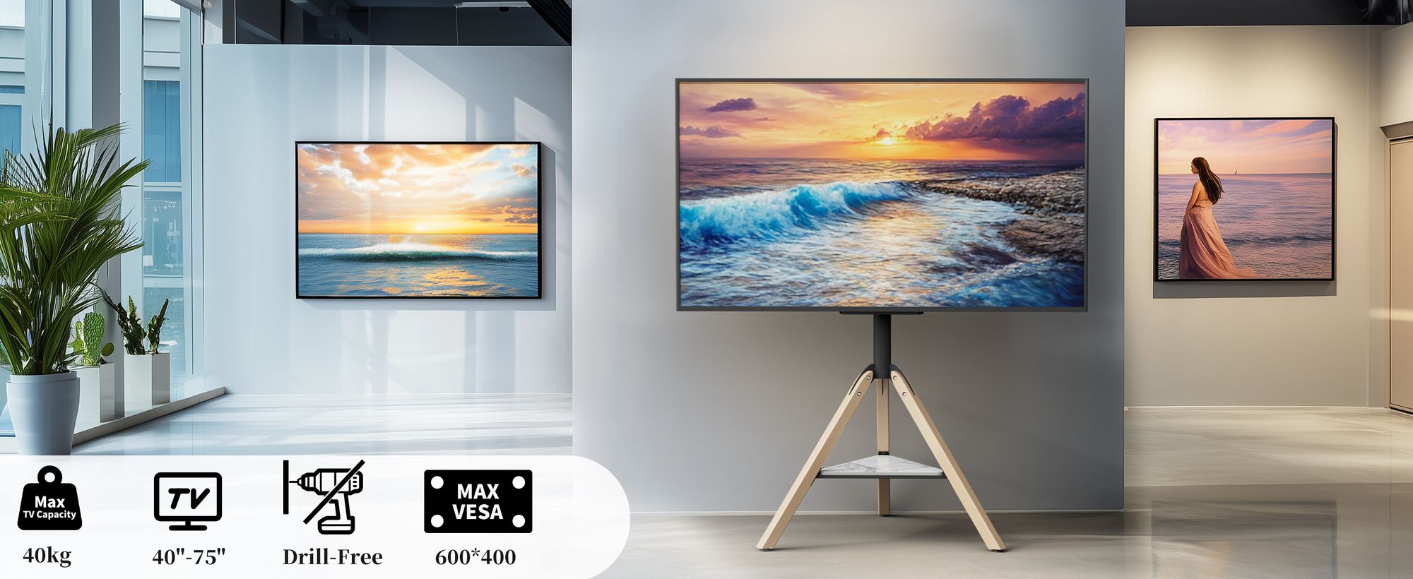 WISFOR TV Standfuss Höhenverstellbar EXTRA STABIL, TV Ständer mit Ablagen aus Marmor, für 40-75 Zoll Fernsehstand, VESA 600x400mm, bis Max 40kg