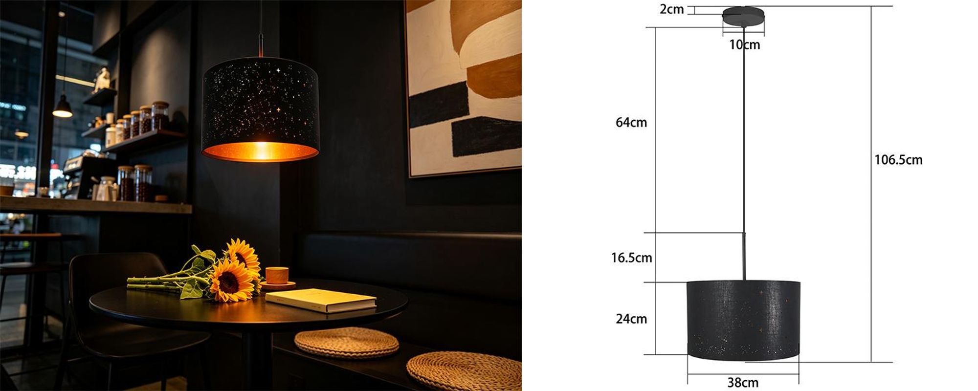 ZMH Pendelleuchte Schwarz esstisch Hängelampe  Modern  Hängeleuchte  Stern Stoffschirm Design Esstischlampe E27 Fassung Pendellampe für Wohnzimmer Esszimmer Schlafzimmer