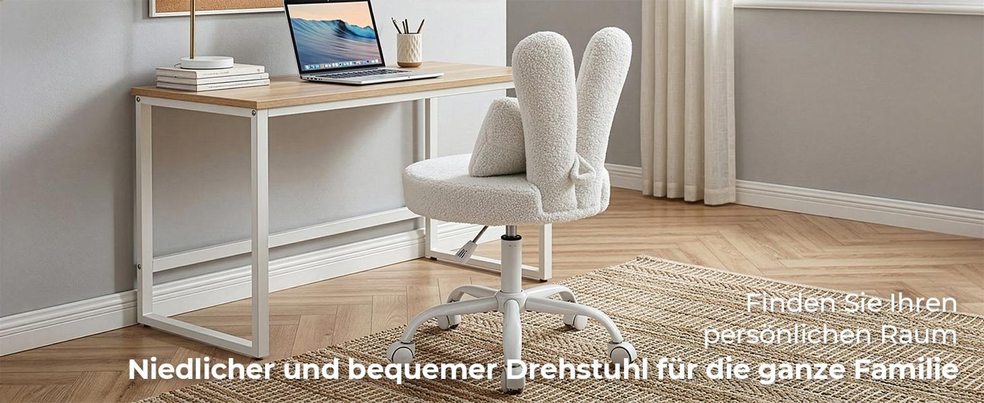 FCH Kaninchenohren-Design Drehstuhl, Homeoffice Stuhl, Kinder Schreibtischstuhl kinderschreibtischstuhl Jungendstuhl Hasenohr360°, weiß