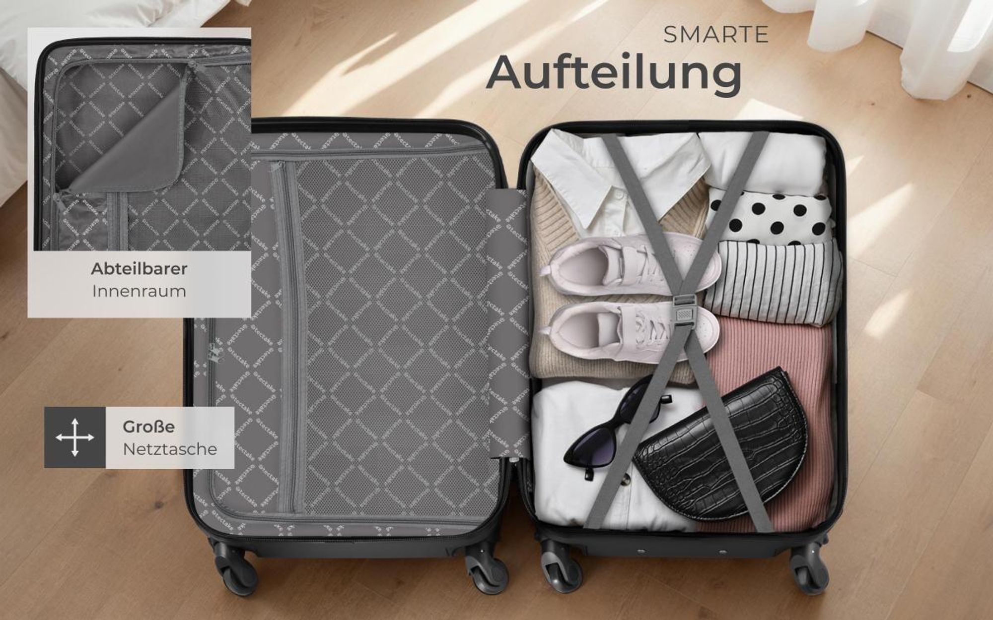 tectake® Hartschalenkoffer-Set 4-teilig, aus robustem ABS-Kunststoff