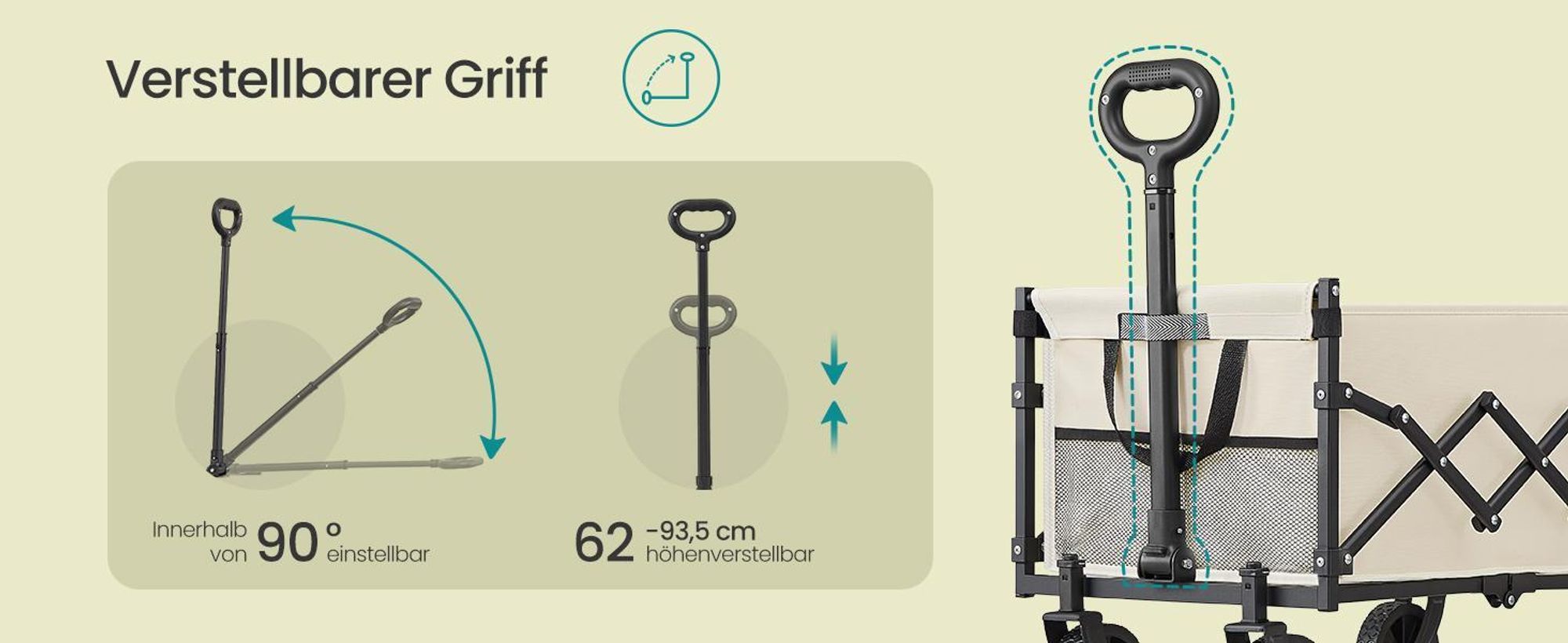 SONGMICS Faltbarer Bollerwagen, Transportwagen mit Griff, 4 verstärkte Rollen, 150 L, Outdoor, bis 150 kg, Garten, dunkelgrau