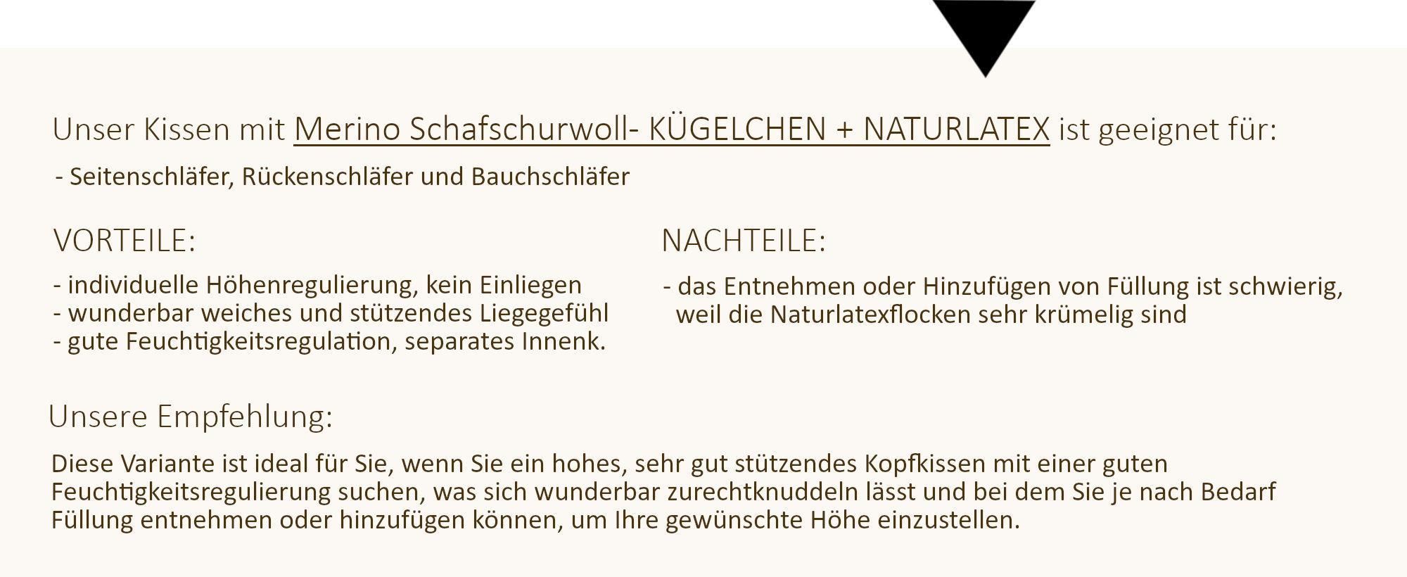 Merino Schafschurwoll- Kügelchen + Naturlatexflocken für Seiten-, Rücken- und Bauchschläfer.