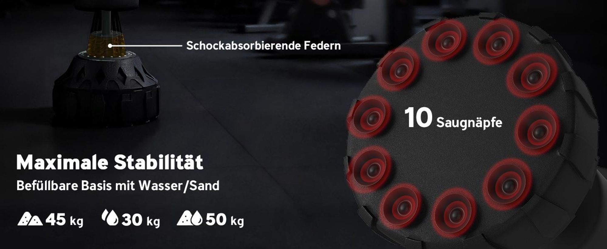 SPORTNOW Boxsack Stehend, 65-175 cm Standboxsack Kickboxsack mit Saugfuß Schwarz