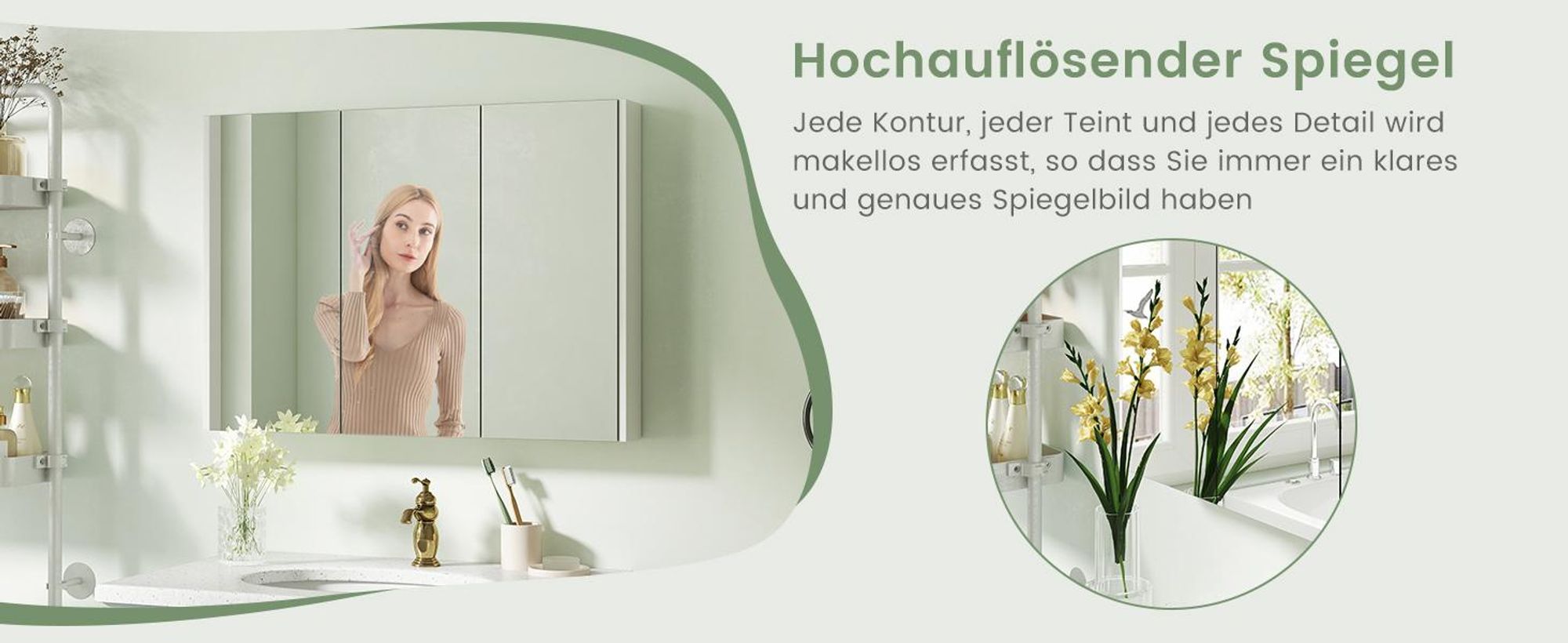 COSTWAY Spiegelschrank Badezimmer, Badezimmerspiegel mit Ablagen, Badezimmerspiegelschrank, Wandschrank mit Spiegel, Hängeschrank, 90 x 11 x 65 cm
