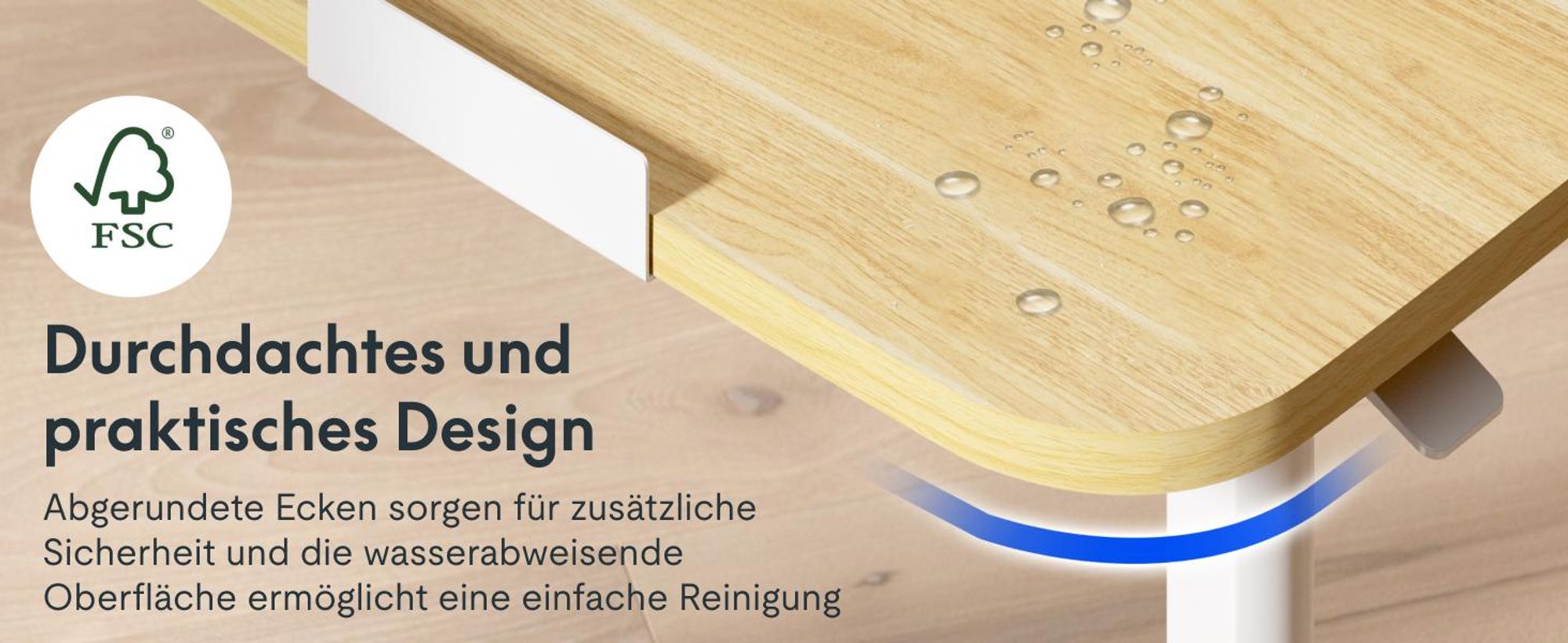 FLEXISPOT Höhenverstellbarer C-Form Beistelltisch – Klappbarer Laptoptisch mit Rollen, Holzplatte, 65–105cm höhenverstellbar Ahorn