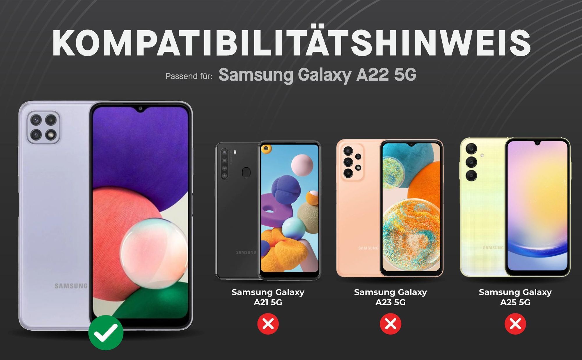 Kompatibilitätshinweise Displayglas für Samsung Galaxy A22 5G