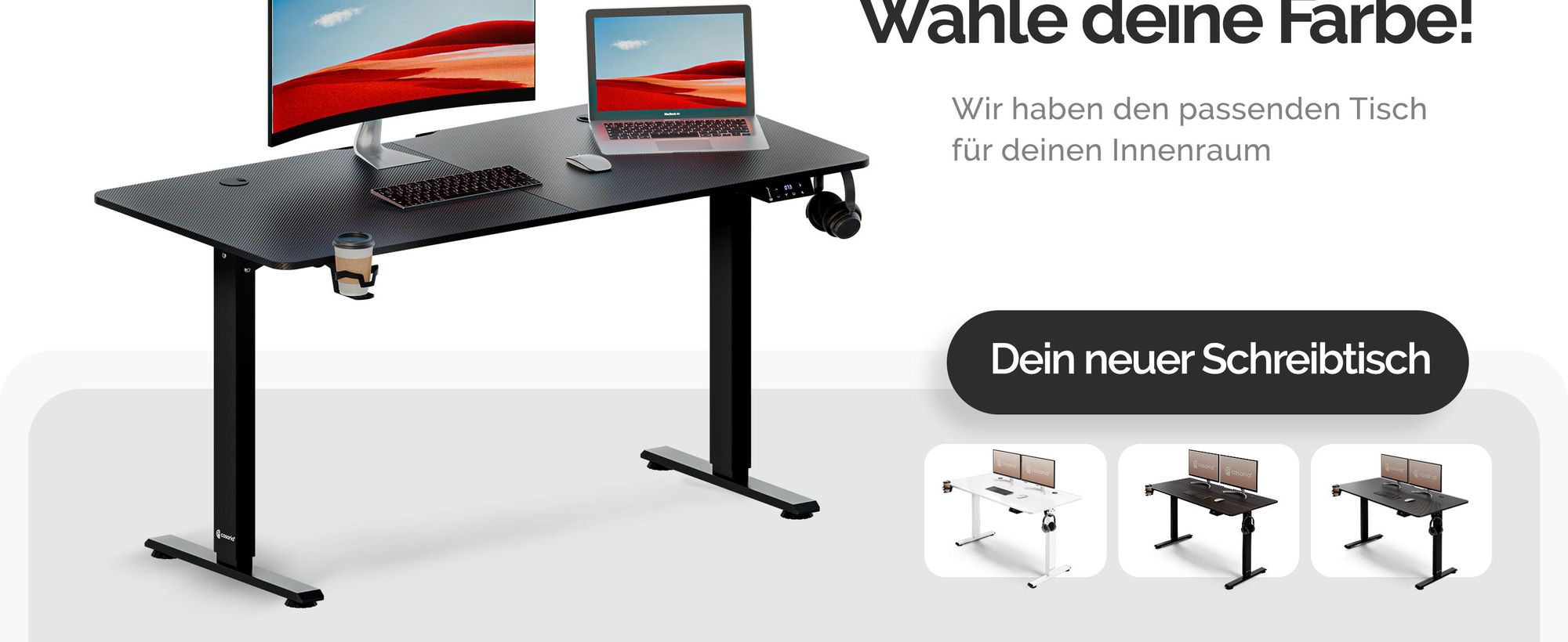 CASARIA® Höhenverstellbarer Schreibtisch 140cm Schwarz Gestell Tischplatte Gaming Tisch LCD Display Memoryfunktion Elektrisch mit Zubehör Computertisch Büro