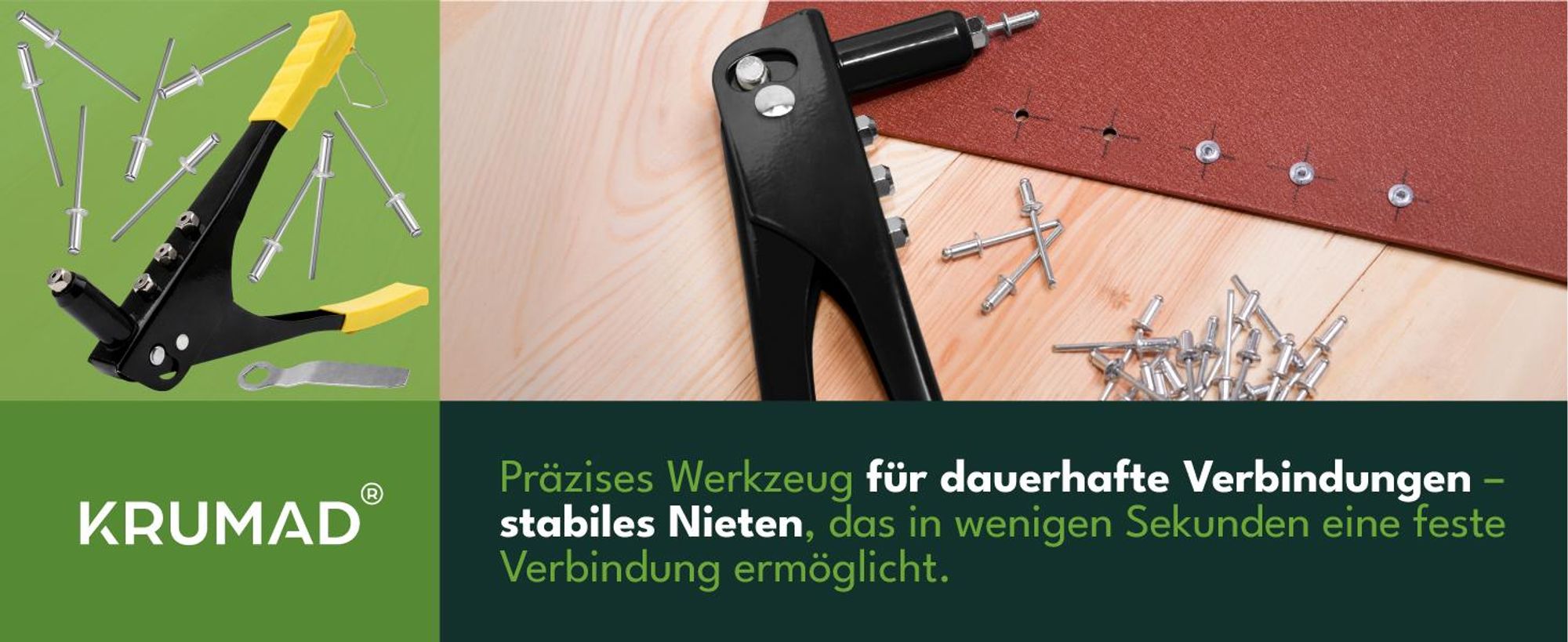 KRUMAD Blindnietzange Set mit 50 Nieten, Popnietenzange für Aluminium und Stahl, Ergonomischer Griff, Robuste Nietpistole für Werkstatt