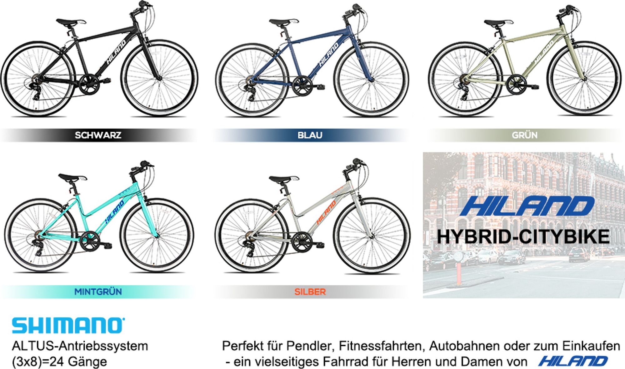 Hiland 700c Cityrad Damenrad Shimano 7 Gang Hybrid Fahrrad Pendlerfahrrad für Frauen 28 Zoll Trekkingrad,Blau