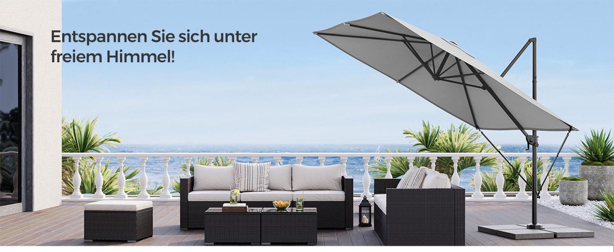 SONGMICS Sonnenschirm, 270 x 270 cm, UPF 50+, Gartenschirm, um 360° drehbar