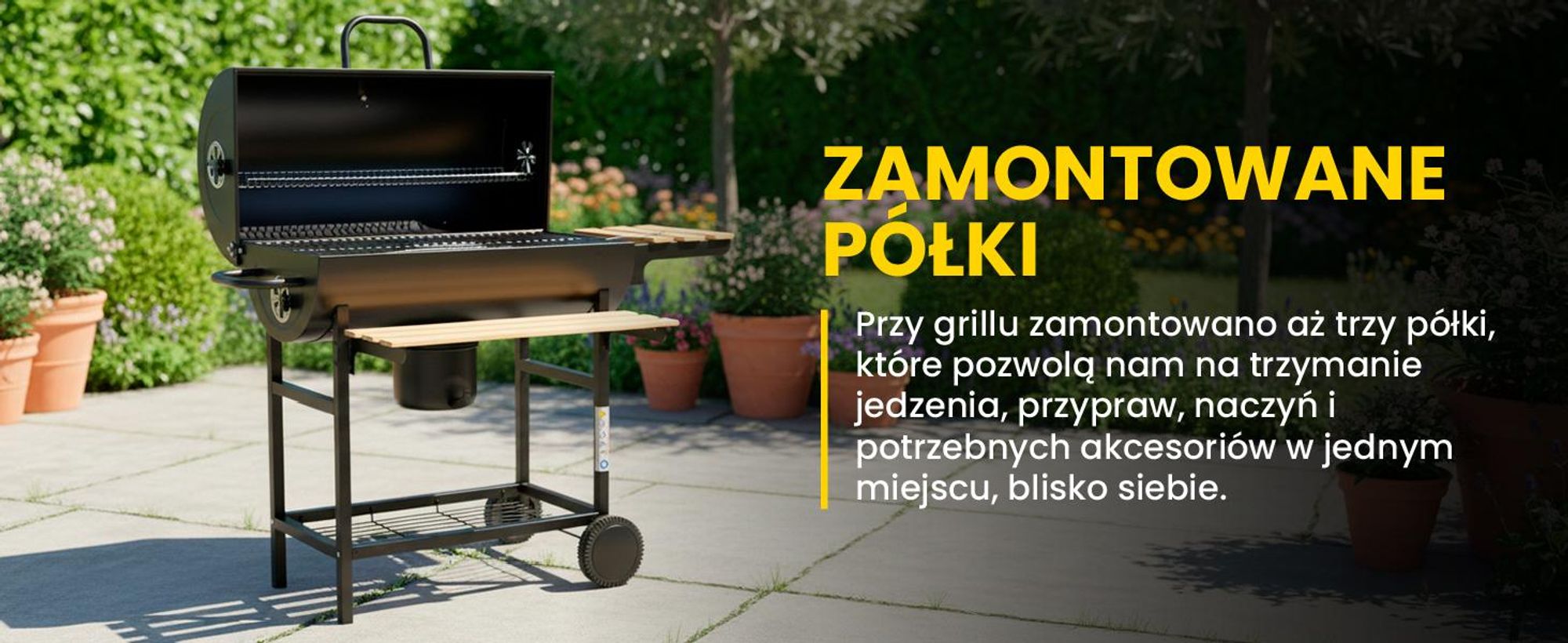Duży grill węglowy w kształcie beczki na kółkach z pokrywą