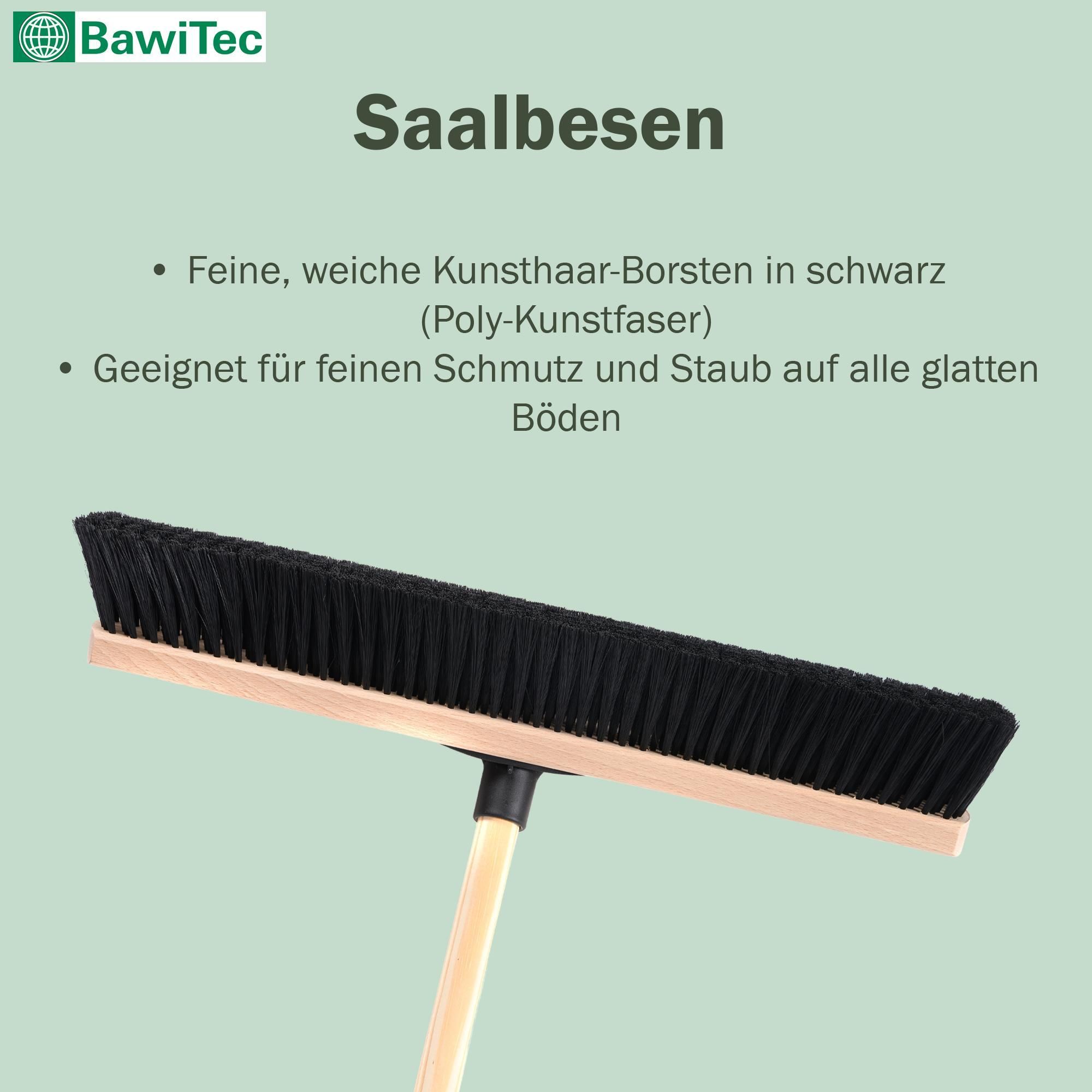 Hochwertiger Saalbesen 50 cm Breit schwarze weiche Kunsthaar Borsten mit QuickFix-Stielhalter und Stiel Holzstiel 160 cm Lang Besen für Innen