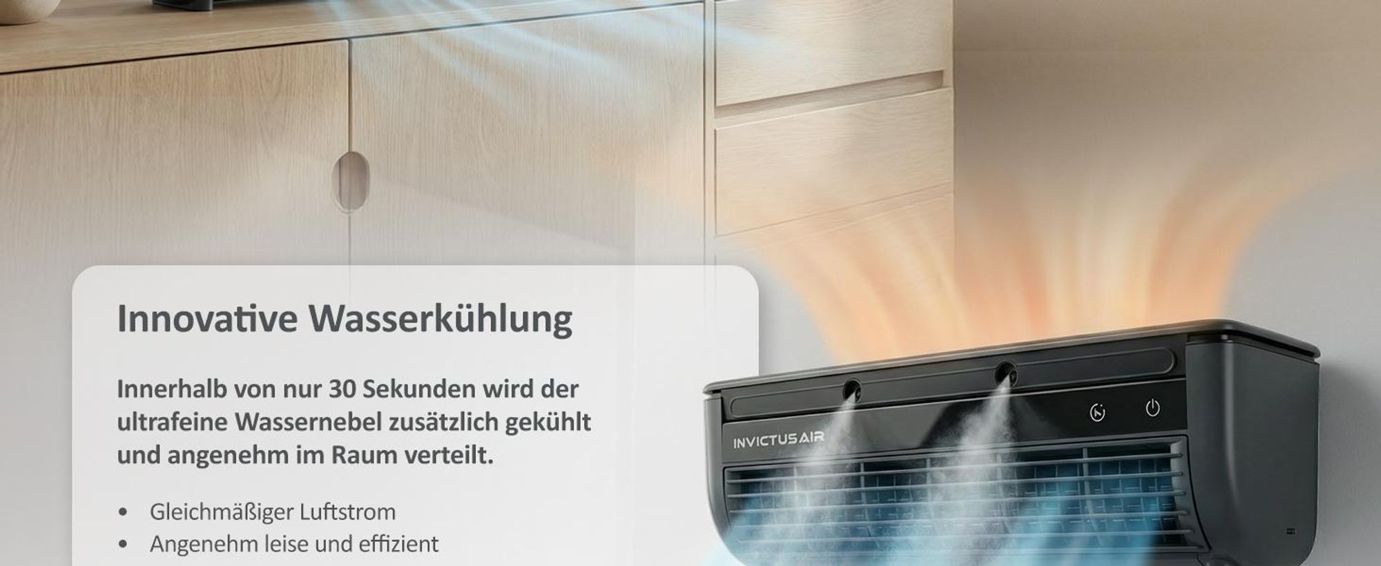 Genius INVICTUS AIR AC5 Luftkühler kabellos, mit Wasserkühlung & Halbleiter-Kühlplatte, Fernbedienung, 3 Stufen, 260 ml Wassertank, bis zu 8 Std.