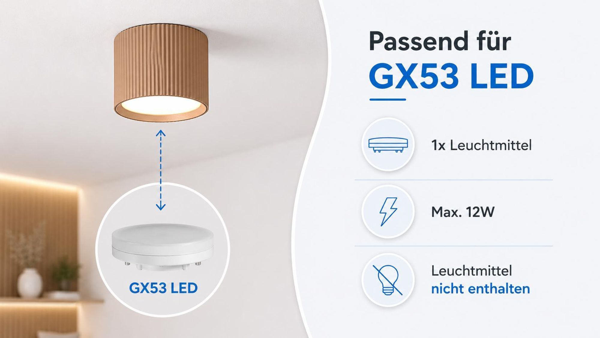 MasterLED Deckenleuchte Gisele GX53 rund beige für Wohnbereich
