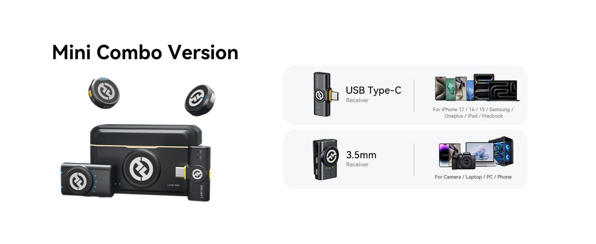 Hollyland Lark M2 Mini Combo with Camera RX + USB-C RX Drahtloser Satz