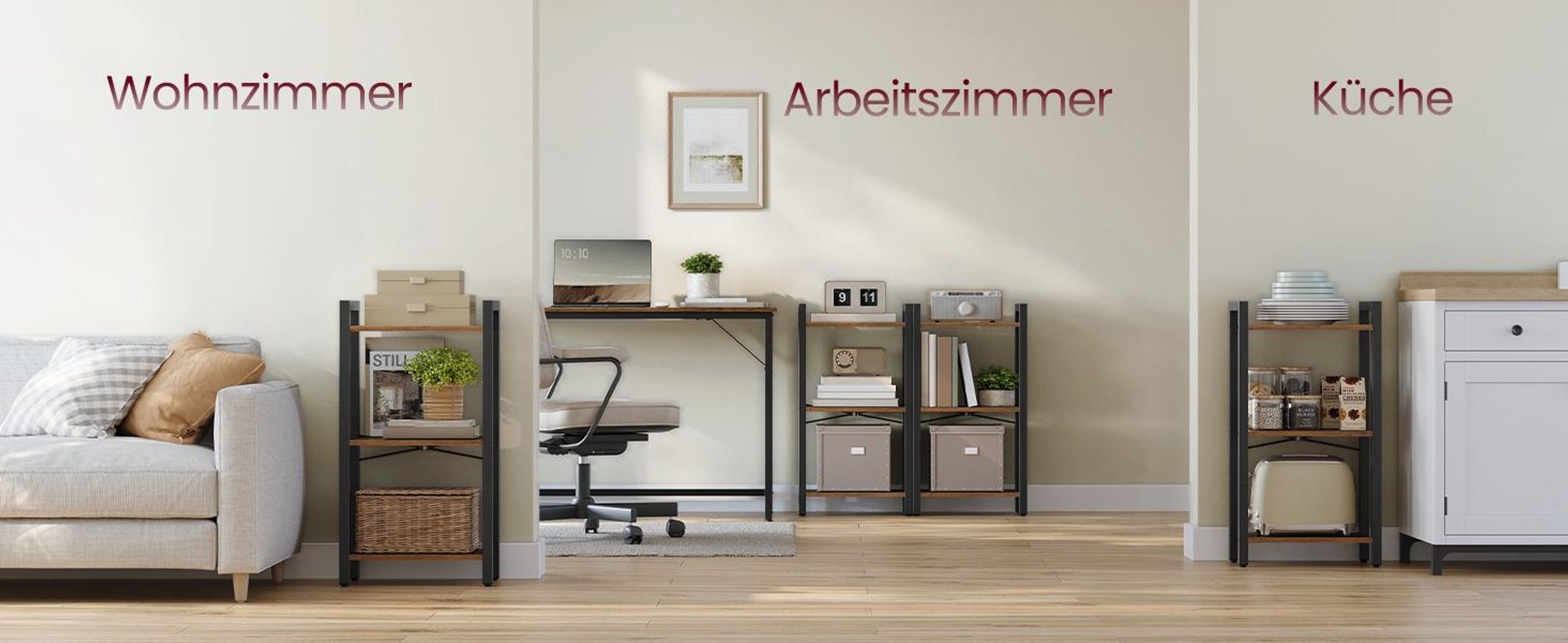 VASAGLE Regal, Bücherregal, Standregal, DVD-Regal, mit 3 Ebenen, Büroregal, offene Ablagen, für Büro, Wohnzimmer, Schlafzimmer, Küche