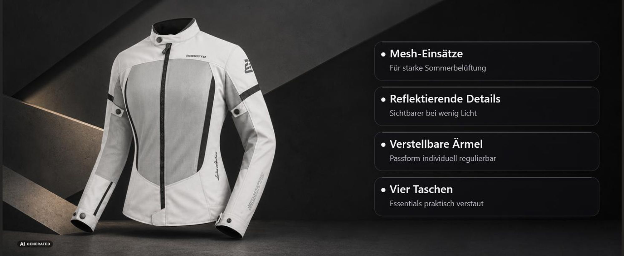 Bogotto Alastor Air Mesh Damen Motorrad Textiljacke, grau, M