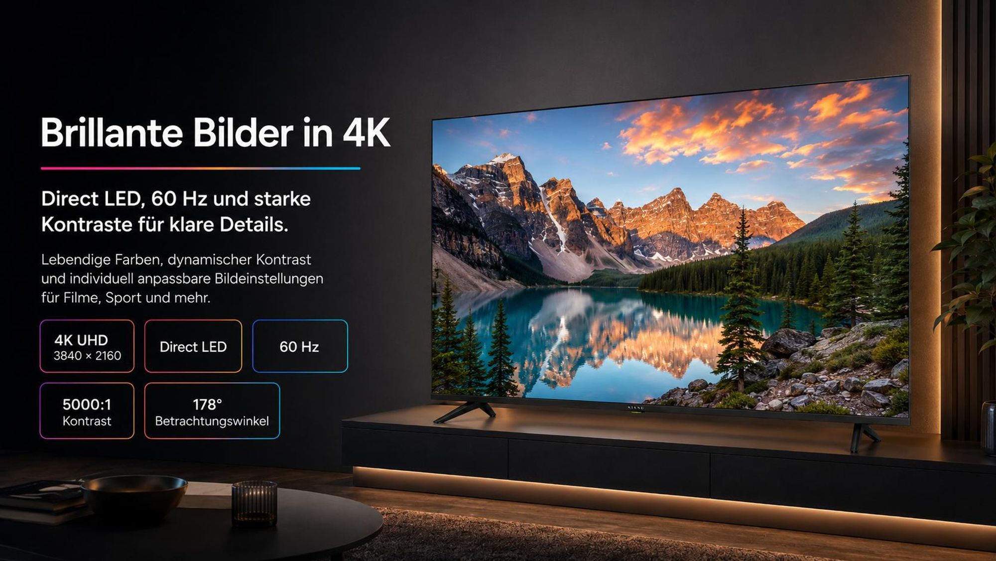 Kiano Elegance 65 VIDAA 4K UHD Smart TV, 65 Zoll DLED Fernseher mit HbbTV, WLAN
