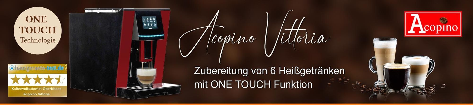 Acopino Vittoria RED Kaffeevollautomat mit One Touch Funktion, integriertem Mahlwerk und Milchsystem