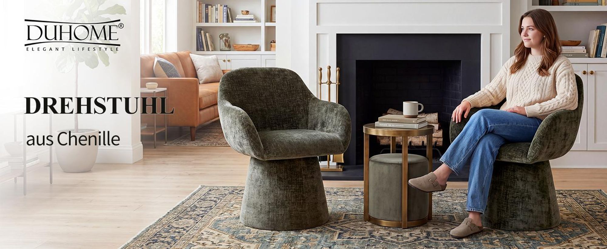 Duhome Esszimmerstuhl 360° Drehbar Loungesessel aus Chenille Drehstuhl Modern Polsterstuhl für Wohnzimmer Schlafzimmer Büro