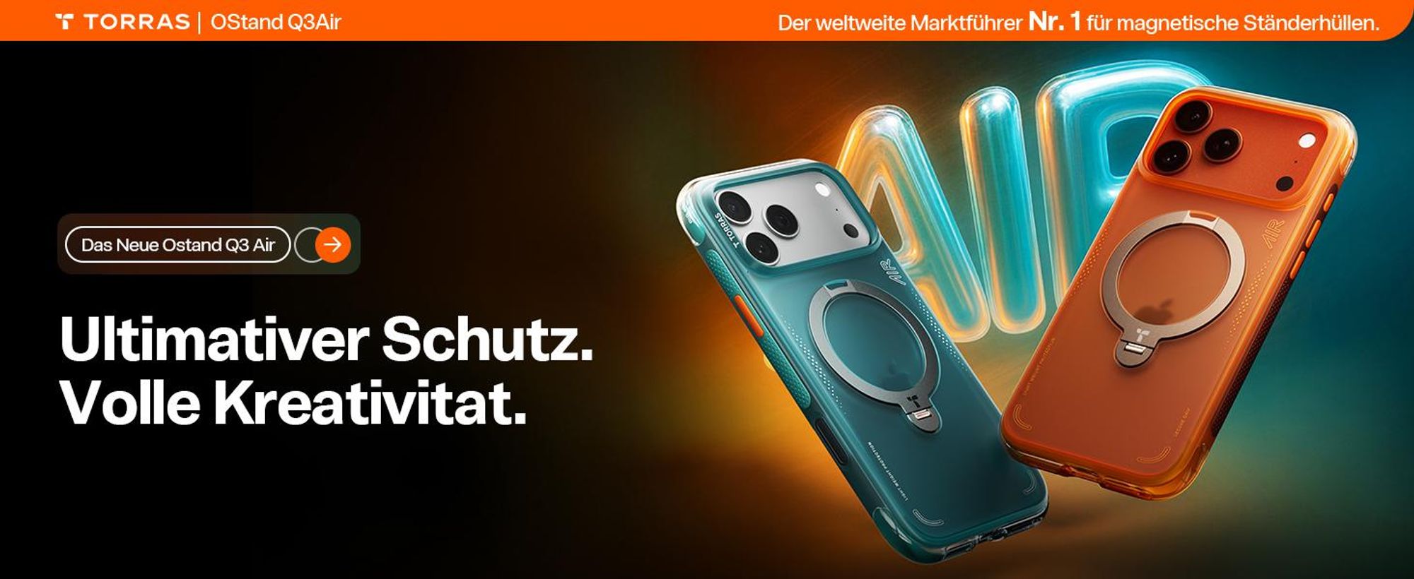 TORRAS Ostand Q3 Air für iPhone 17 Pro Hülle mit echtem Airbags Doppelter Schutz (360° Magnetischer Robust Ständer) Matt Handyhülle Blau