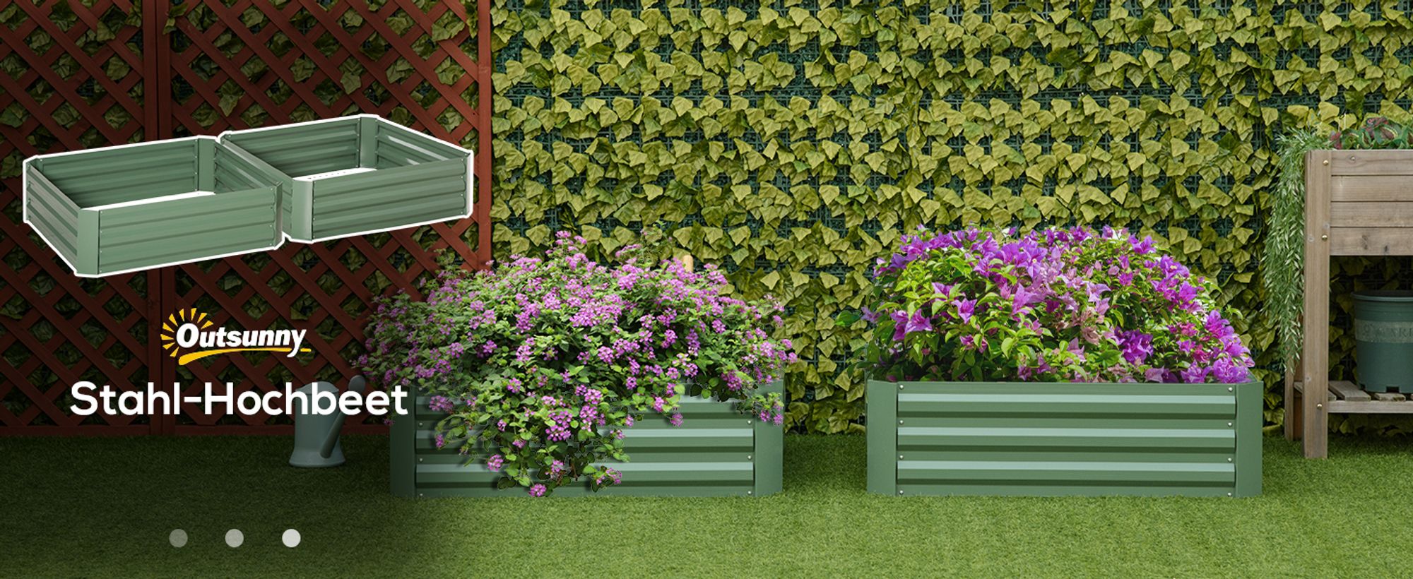 Outsunny Hochbeet Set, 2-TLG. Gartenbeet, Pflanzkasten, Blumenkasten, Pflanzkübel, Blumenkübel für Garten, Terrasse, Verzinkter Stahl, Grün, 100 x 100 x 30 cm