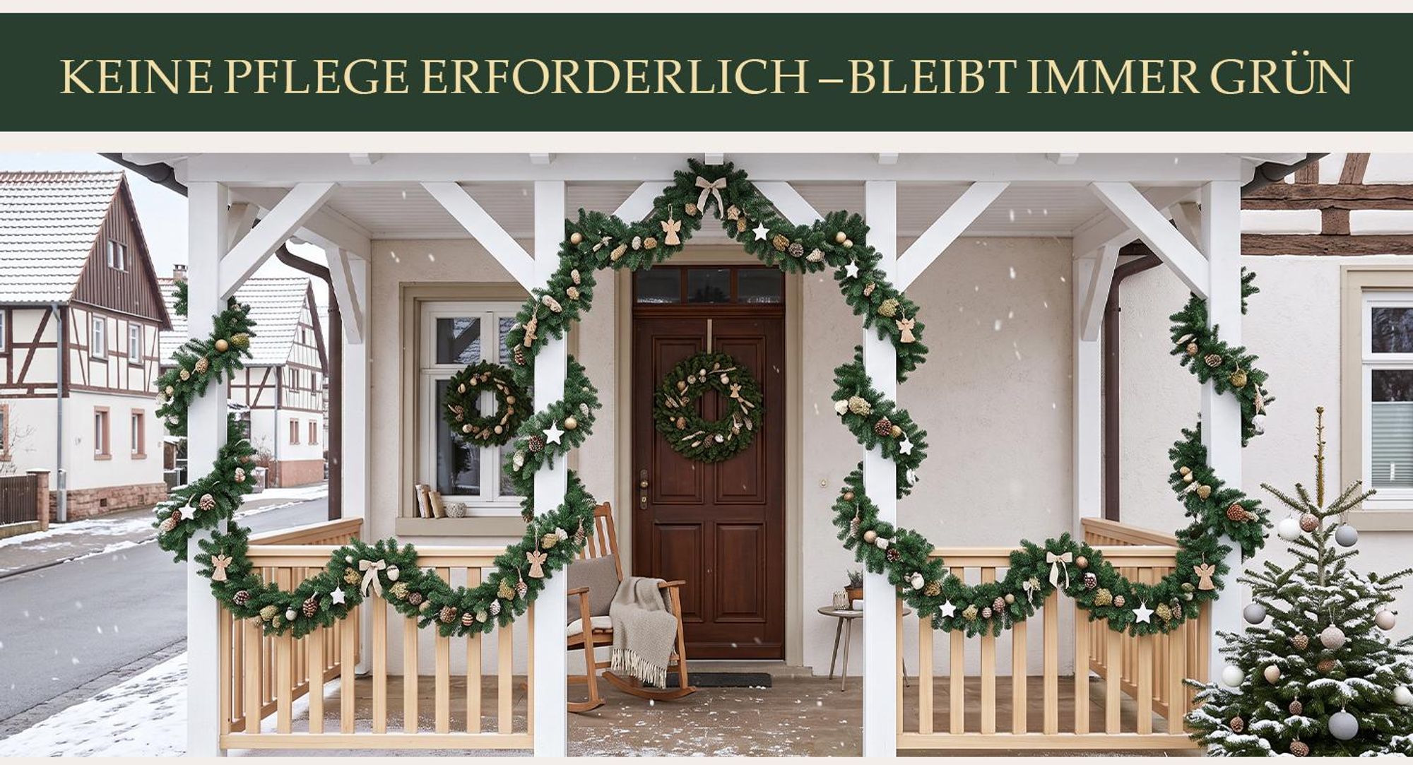 Salcar 5 Meter Weihnachtsgirlande Außen, Künstliche Tannengirlande, Künstliche Dekogirlande Ø 25 cm, mit 420 Zweigspitzen aus 100% PVC