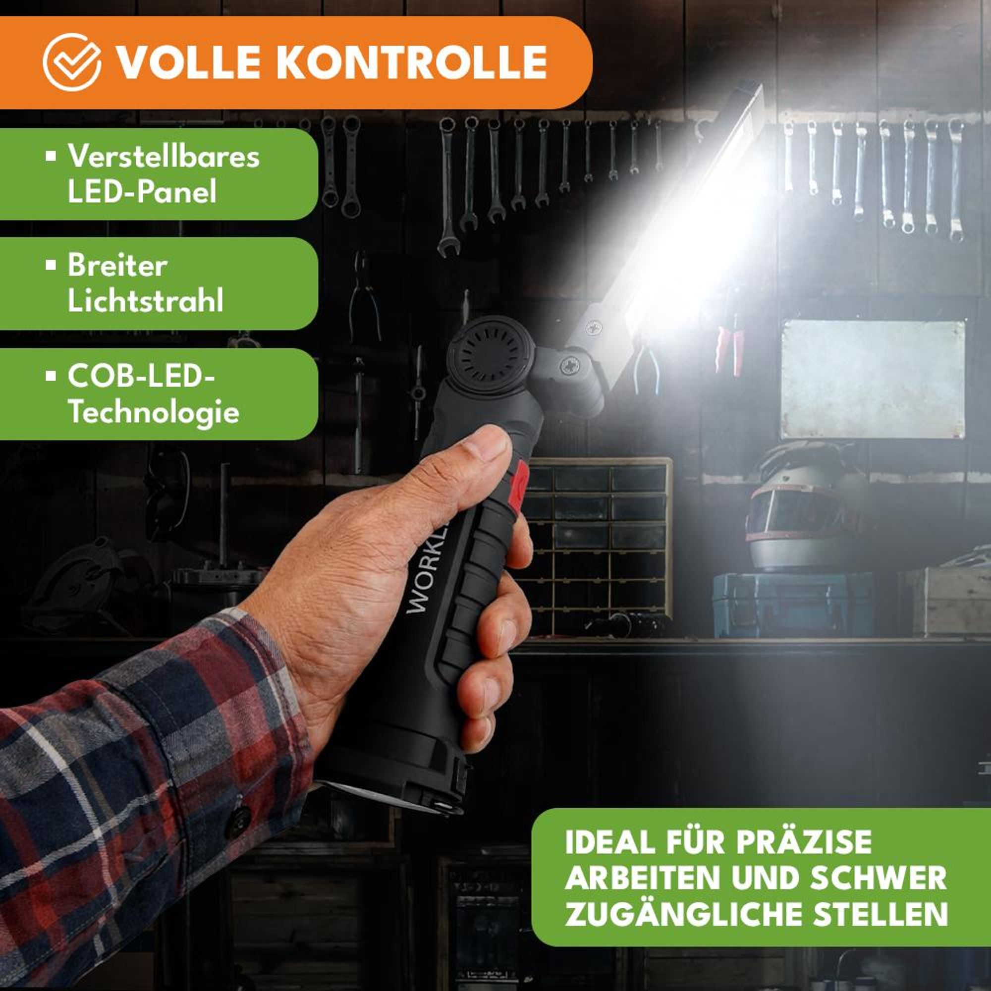KRUMAD LED Werkstattlampe mit Magnetbasis und Akku, Wassertropfsicher, Verstellbare Arbeitsleuchte, USB-Aufladung, Kompakt für Garage und Outdoor