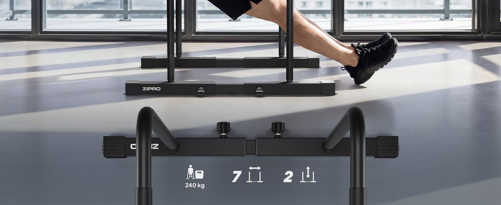 ZIPRO Deepdip Dip Station Höhenverstellbar Barren - Calisthenics Trainingsständer Liegestützgriffe Kraftstation Homegym 240 kg Bauchtrainer