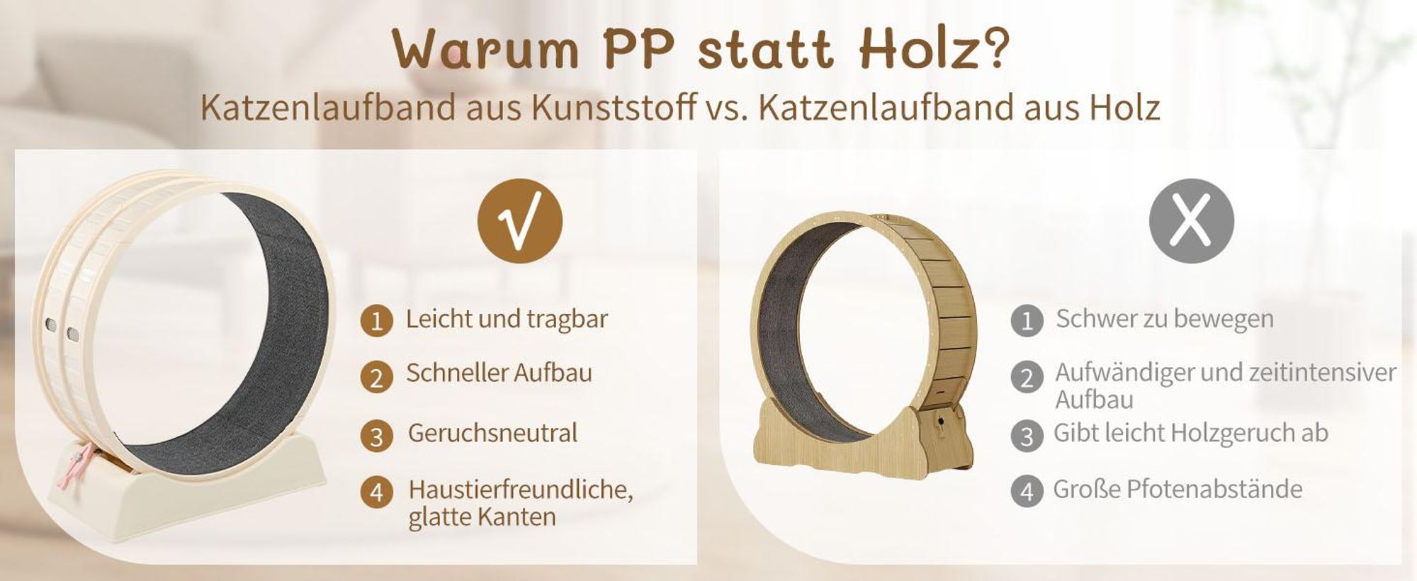 FCH Katzenlaufrad, Laufband für Katzen, Innendurchmesser 80cm, PP-Kunststoff, leise Laufband und Sicherheitsschloss-Design, Cremefarben