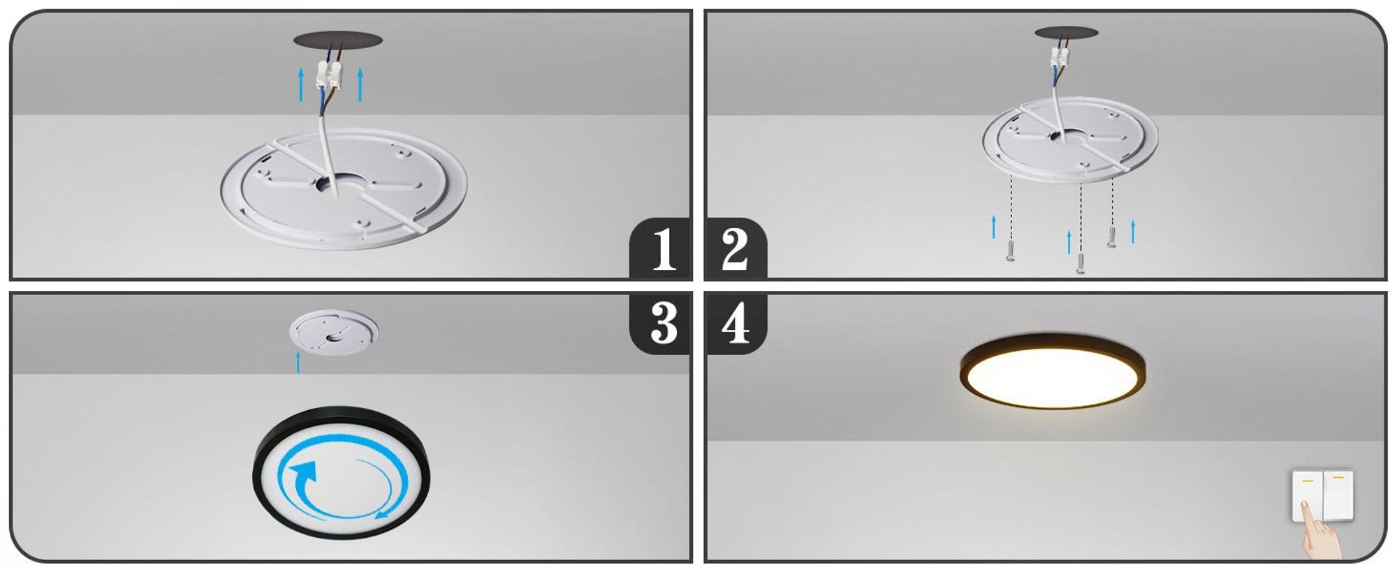 ZMH LED plafondlamp, zwart, plat model, 8W, 3000K (warm wit), 17cm. Kleine plafondverlichting voor keuken en hal